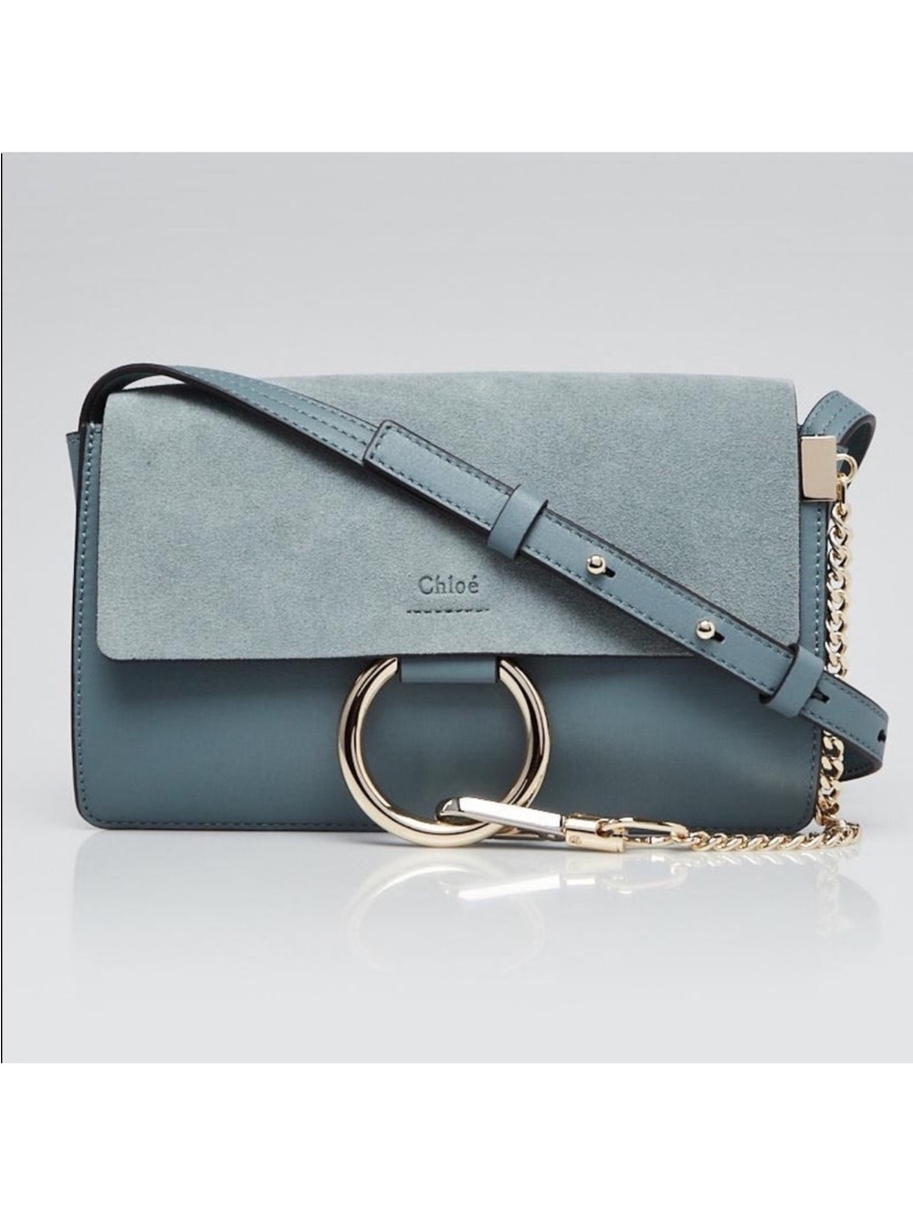 Chloe Calfskin Suede Faye Small Shoulder Bag Blue